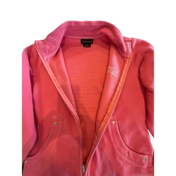 Ariat Sweatshirt Jacket Womens Sz Med Pink with logo long sleeves full zip - Picture 4 of 8